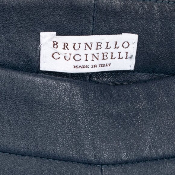 Brunello Cucinelli AW/15 Navy Stretch-Nappa Leather Leggings - Picture 8 of 11